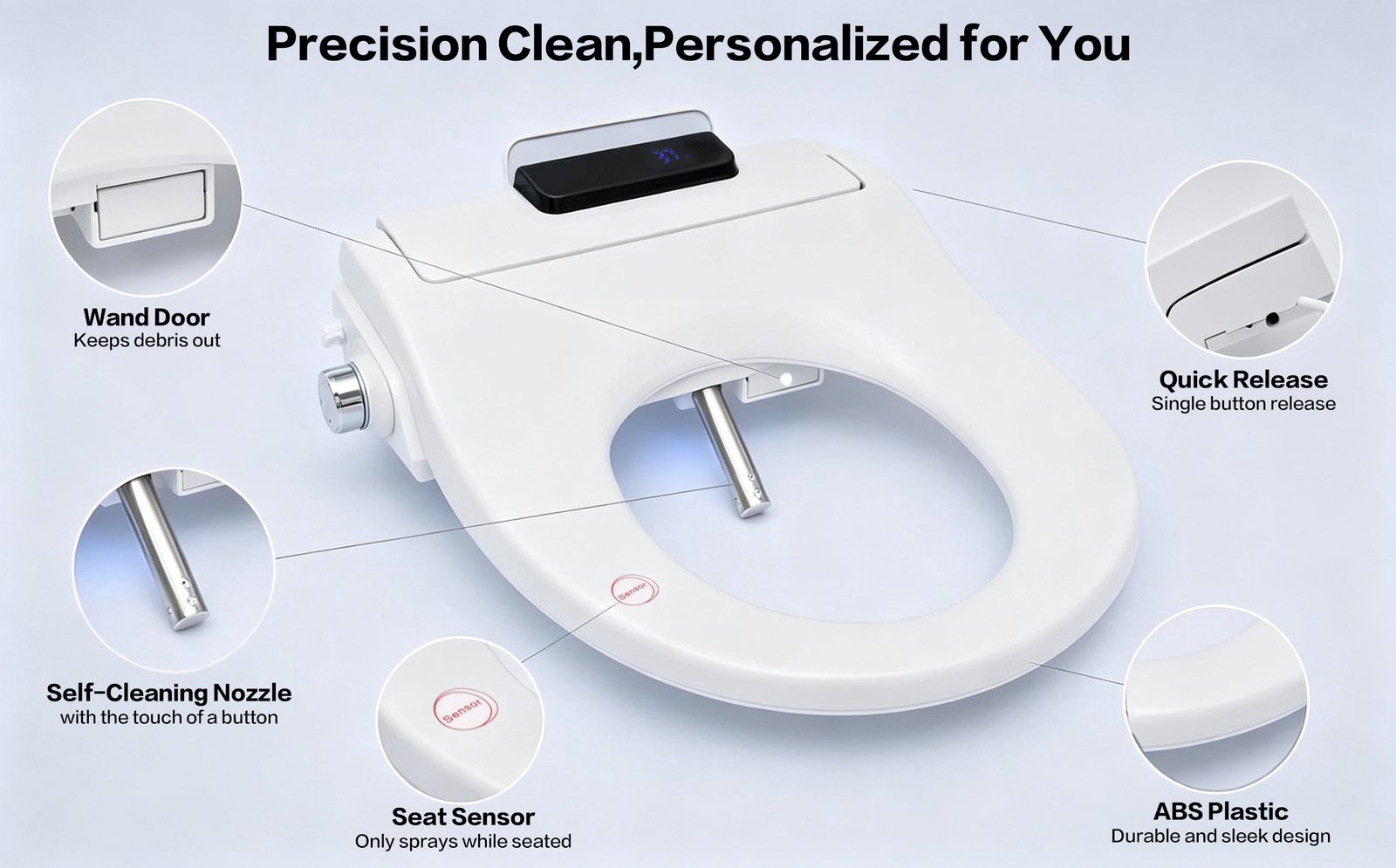 Precision clean features annotated on the seat